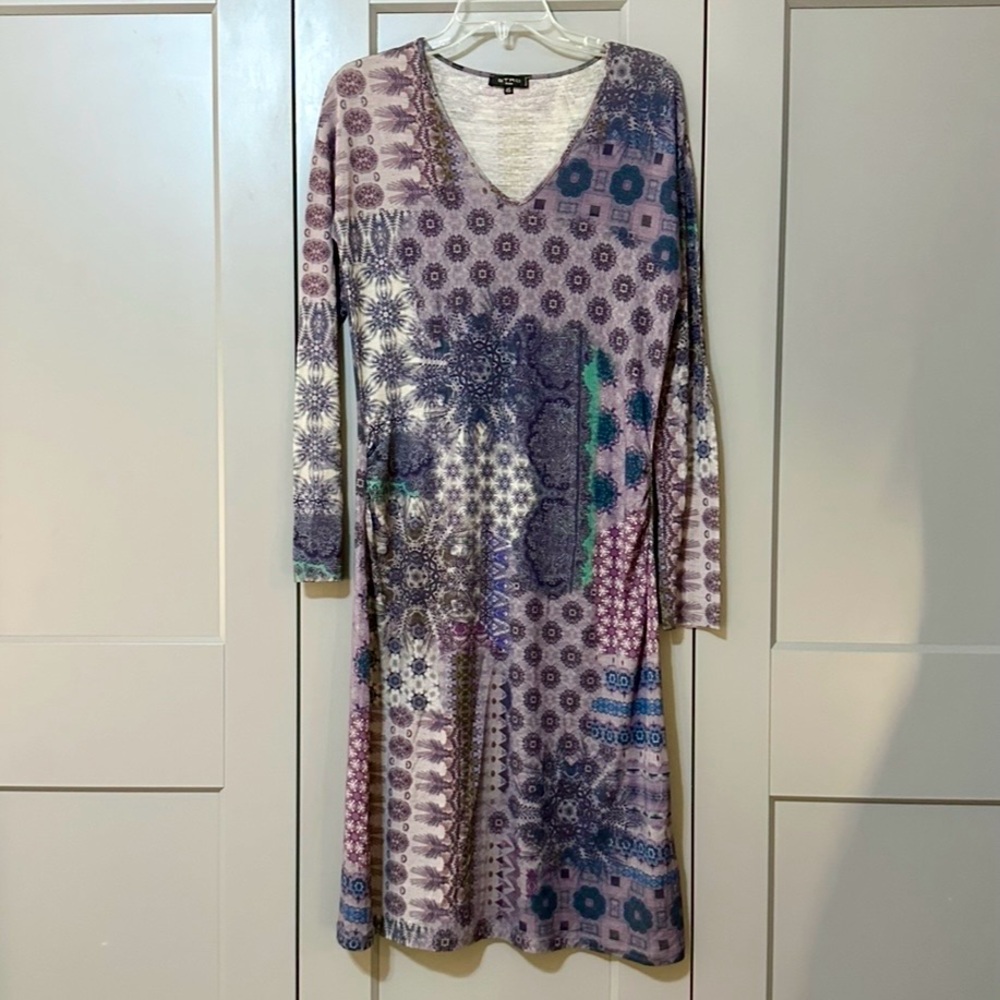 ETRO Milano Long Sleeve Knee Length Dress Floral Patchwork Print Purple Size 46